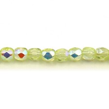 Jonquil Yellow AB - 50 4mm Round Faceted Fire Polish Czech Glass Beads