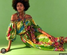 NWT Farm Rio Banana Leaves Off the Shoulder MIDI Dress XS New $235