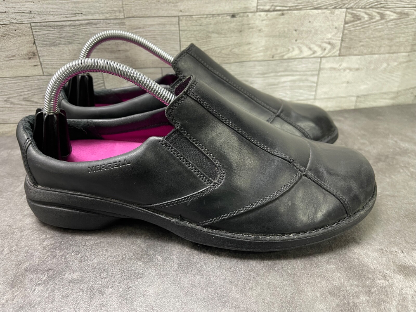 Zoccoli Merrell Mules donna 9 5 m scarpe ammortizzate ad aria pelle nera antiscivolo comode