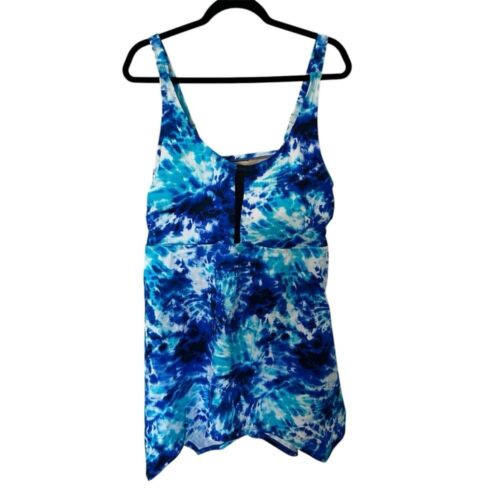 Swimsuits for All Women’s Blue Tie Dye Flowy Tankini Swim Top Size 22 NWT