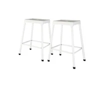 Set of 2 Powder-coated Metal White Frame Counter Stool with Plastic Foot Pads