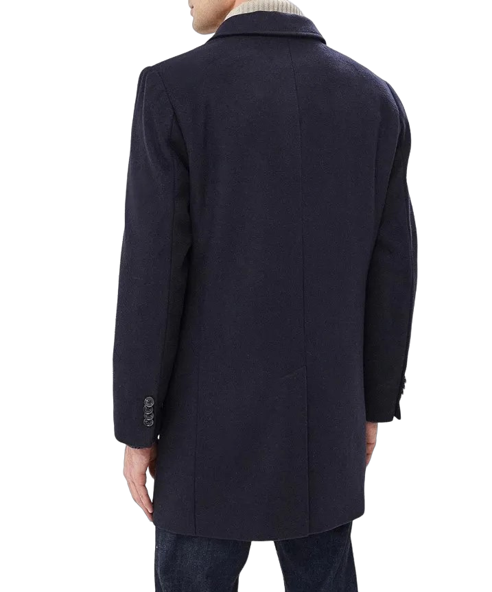 Herrenmantel Lang – Slim Fit Wollmantel Mit Kerbkragen, Wintermantel Schwarz, Business Casual Trenchcoat