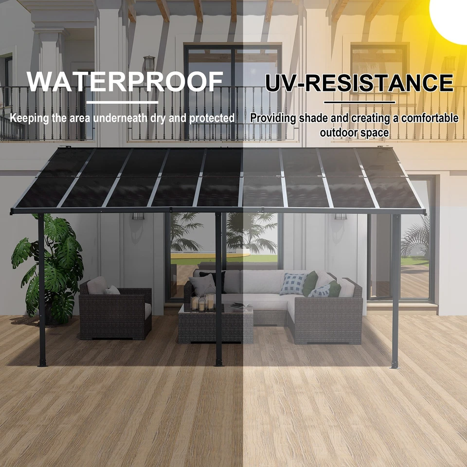 Aoodor 13x10FT Patio Wall-Mount Lean to Pergola Gazebo Shelter Polycarbonate Top - Image 3 of 4