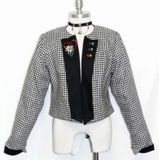 BLACK WHITE COTTON JACKET Women German Short Summer M B40"