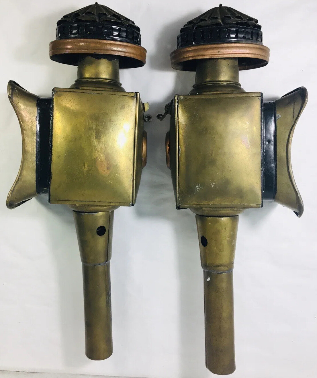 Pair of Antique 16.5” Lime House Lamp Co Brass Carriage Lamps eBay