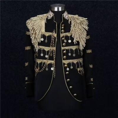 Men's Blazer Jacket Black Gold Palace Style Hanging Tassel Party Performance
