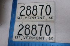 1960 60 VERMONT VT CAR VEHICLE LICENSE PLATE PAIR SET TAG #35708