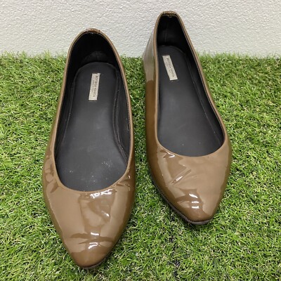 BOTTEGA VENETA TAUPE PATENT LEATHER POINTED FLATS