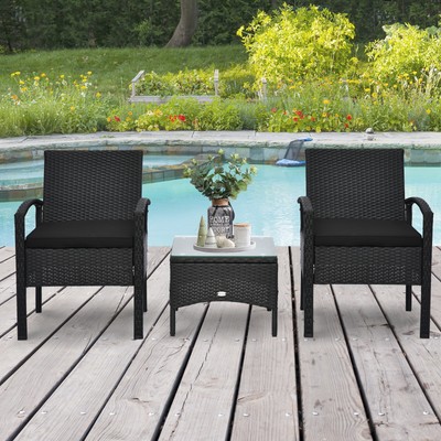 Rattan Wicker Outdoor Patio Furniture Leisure Armchairs Set W Tea Table Black 673986035498 Ebay