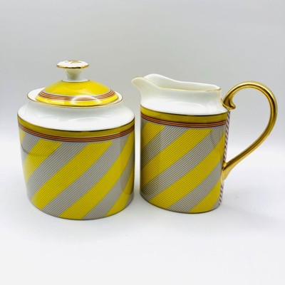 Pip Studio Chique Stripes Sugar Pot Creamer Set Yellow Gray