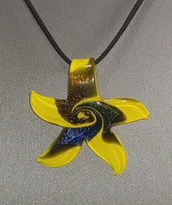 Yellow Starfish Pendant Necklace Large Dichroic Glass Handmade 56x56MM Art Deco