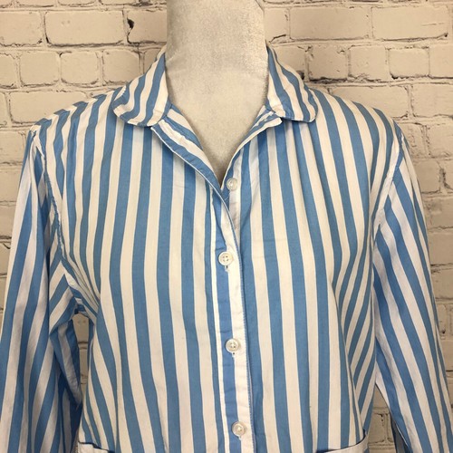 Lake Buttondown Pajama Top Size S Blue White Bold Stripe - Picture 4 of 7