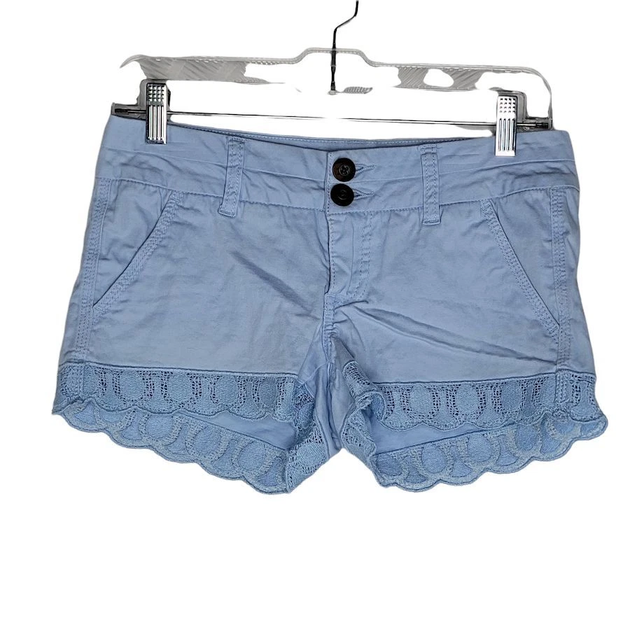 BKE Buckle Chino Shorts Women s Size 25 Blue Lace Trim Pockets