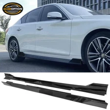 Fits 14-23 Q50 IKON Style 4PCS Side Skirt Rocker Panel PP Carbon Fiber Print