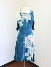 Maeve Anthropologie Elia Floral Print Cold Open Shoulder Dress Size 4 Teal Blue 