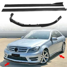 Front Lip Splitter + Side Skirt For Mercedes C-Class W204 Sport Facelift 2011-14