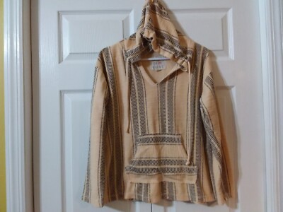 Beach By Exist Women's M Baja Hoodie Boho Hippie Striped V-Neck Long Sleeve