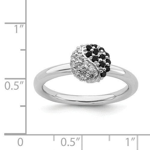 Yin Yang White Topaz and Onyx Silver Ring, Birthstone Fashion Jewelry - Picture 5 of 6
