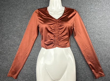 Calia Womens XXL Ruched Rash Guard Crop Top Brown Long Sleeve Swim Top NWT