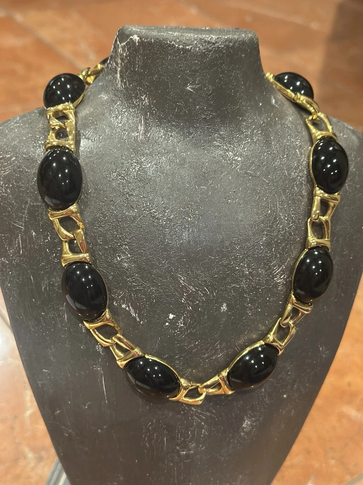 NAPIER ЧЕРНЫЙ ЛЮЦИТ ОВАЛЬНЫЙ КАБОШОН КОРЕНАСТЫЙ ЗОЛОТОЙ ГЛАМУР ЭРАСТЕМЕНТ 17» ОЖЕРЕЛЬЕ EUC - Изображение 3 из 4