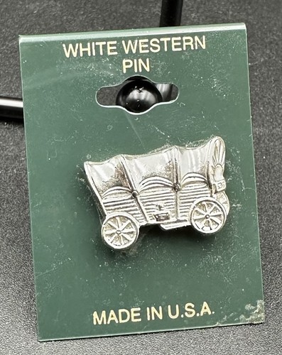 Vintage Silver Tone White Western Covered Wagon Lapel Pin Or Tie Tack - Picture 4 of 6