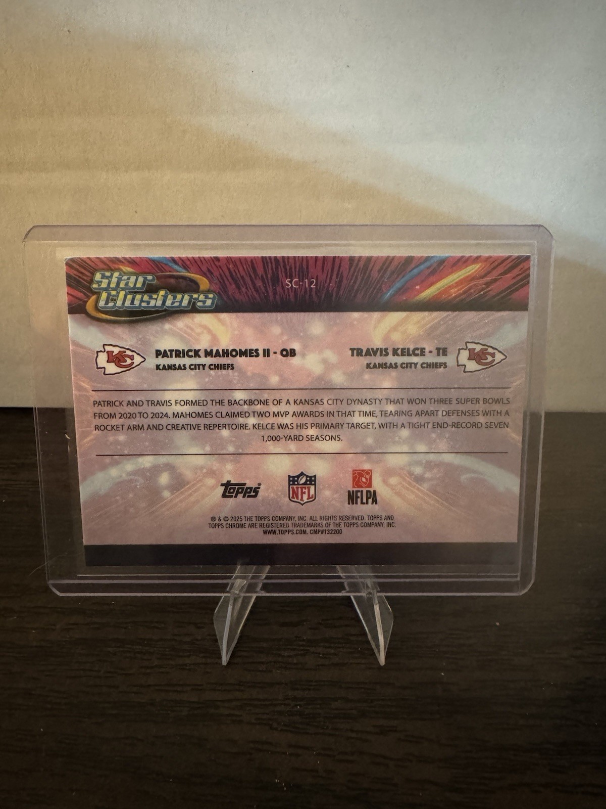 2025 Topps Cosmic Chrome Patrick Mahomes/Travis Kelce Star Clusters Chiefs SP view 2