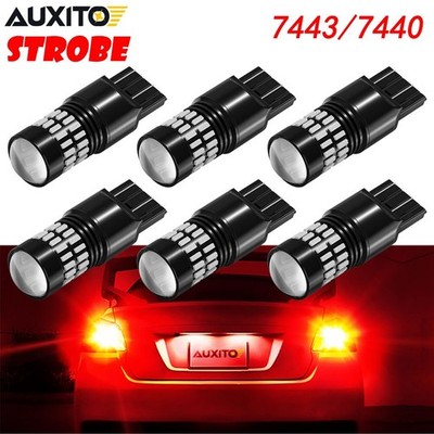 6pcs AUXITO Red 7443 7440 LED Stobe Flash Stop Brake Light Bulbs High Power HUS