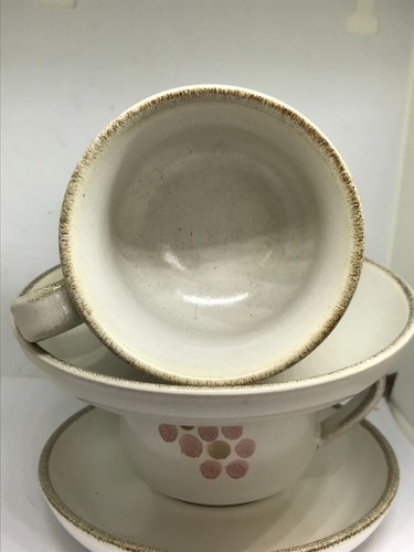 2 Denby Gypsy Stoneware Cups and Saucers Pink Floral 1970s Retired + 2 saucers - 第 6/8 張圖片