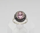 Fessenden Sterling Silver Vintage 2.16ct Pink Tourmaline & Marcasite Ring SIze 8