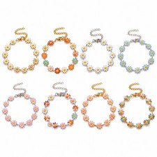 Chain Bracelet Stainless Steel Gold Daisy Enamel Link Chain White Pink T110