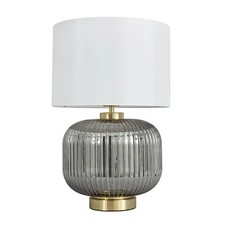 BHS Lyna Satin Brass Smoked Glass Base Table Lamp with White Shade