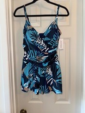 JANTZEN Flirty Wrap Front Swim Dress BLUE UTOPIA sz 12