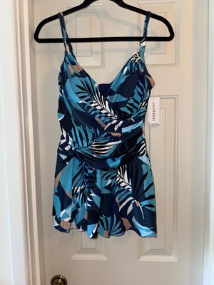 JANTZEN Flirty Wrap Front Swim Dress BLUE UTOPIA sz 12