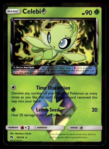 Celebi Prism Star 19/214 SM Lost Thunder Prism Rare Holo Pokemon Card - NM