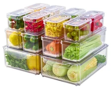14 Pack Fridge Organizers, Refrigerator Organizer Bins with Lids, BPA Free St...