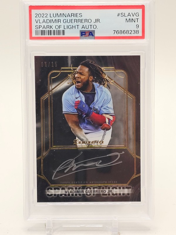 VLADIMIR GUERRERO JR. 2022 TOPPS LUMINARIES SPARK OF LIGHT AUTO /15 PSA 9 Q4514
