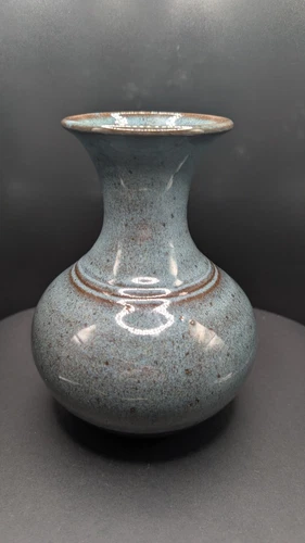 Vintage Jugtown Ware 1988 Blue Speckled Vase by Vernon Owens