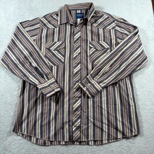 Wrangler Western Shirt Men XL Blue White Striped Cotton Casual Cowboy Pearl Snap