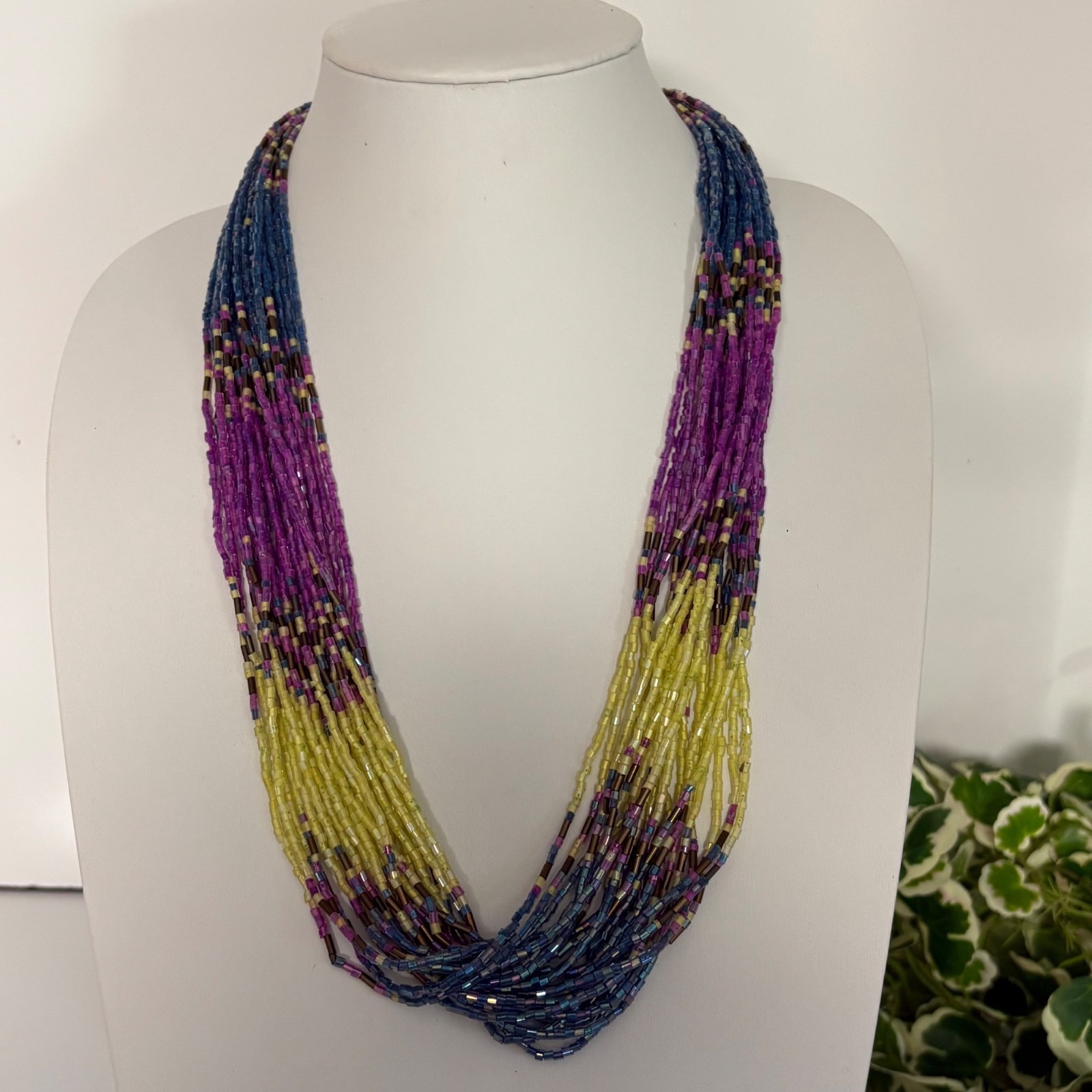 Multistrand Glass Seed Bead Statement Necklace Bo… - image 1