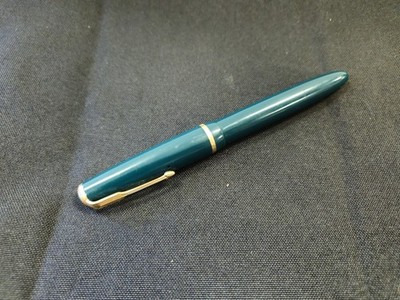 Schöner Vintage Parker Victory Füllfederhalter Grün & Goldrand 14kt Gold FLEX Feder