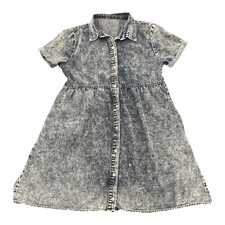 Vintage 90s Washed Denim Button Up Dress Women s Medium Short Sleeve Retro