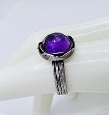 Sterling Silver Faceted Purple Stone Ring   Size 7