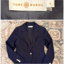 Tory Burch Women's 6 Navy Blue Poly/Wool Blend Blazer Suit Jacket Gold Bottons