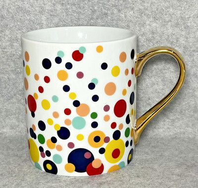 Ciroa With Love Coffee Mug Multicolor Polka Dots Real Gold Handle Modern Cup