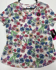 Scrubstar Women  s Active Stretch Floral V-Neck Scrub Top Size S NWT