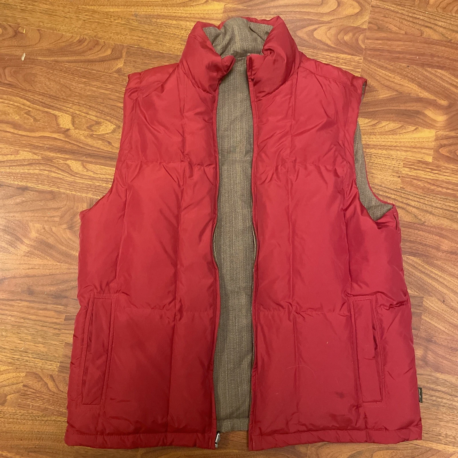 Vintage Eddie Bauer Full Zip Goose Down Quilted Puffer Vest Men Large Reversible