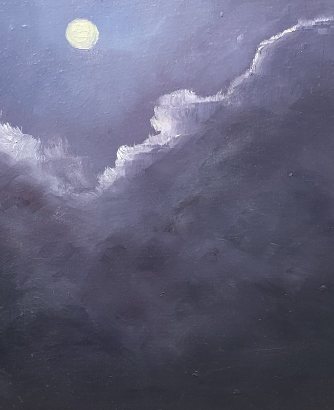 ACEO 2.5x3.5  Oil Painting PRINT Moonlit Clouds Pacific Northwest