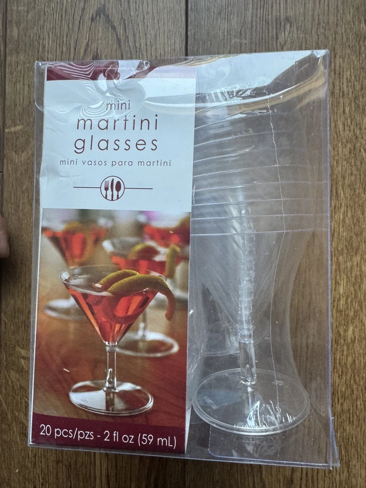 Juego de 20 mini vasos Martini de plástico transparente paquete sellado Amscan Foto 2 de 4