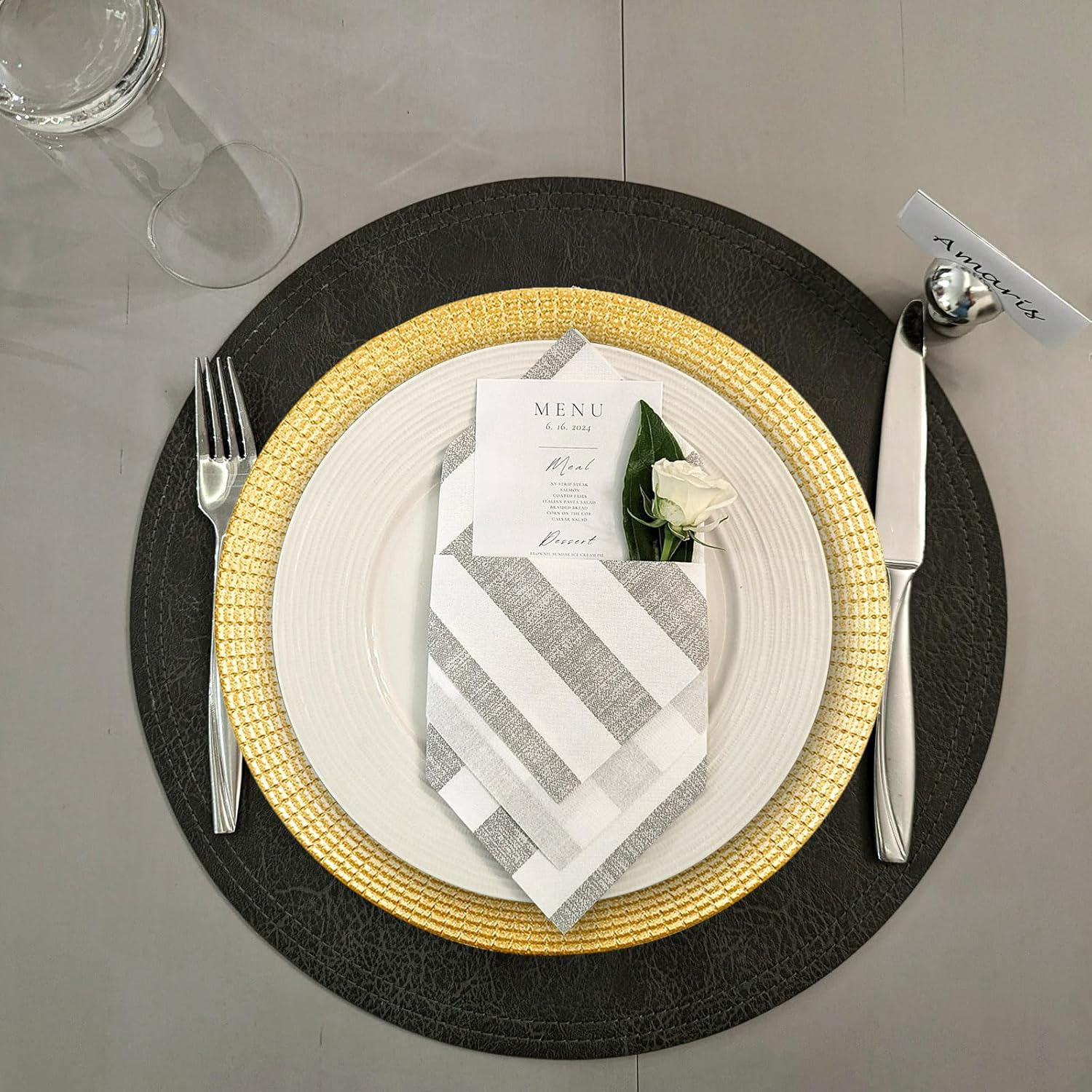 13" Glitter Gold Charger Plates, Shiny Square Grid Chargers for Dinner Plates, G