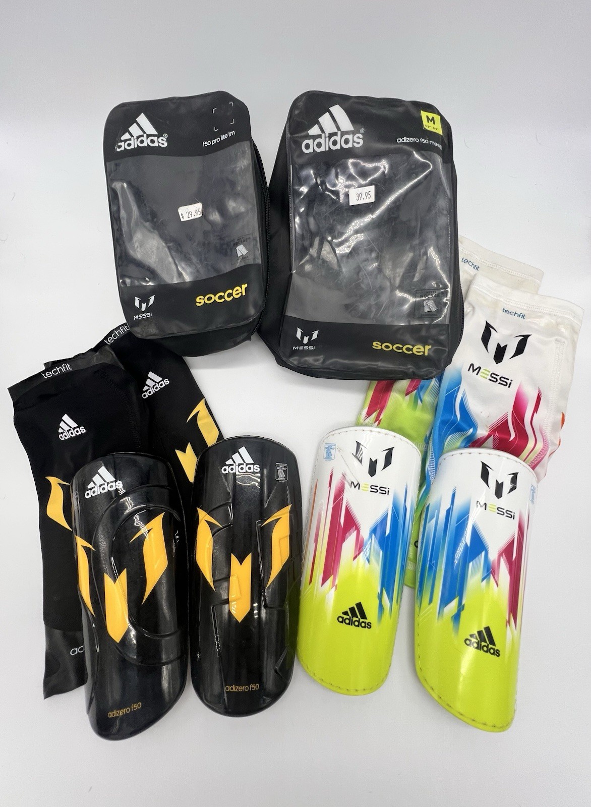 Lot of 2 Sets of Messi Adidas Soccer Shin Guards Bundle Size YOUTH MEDIUM